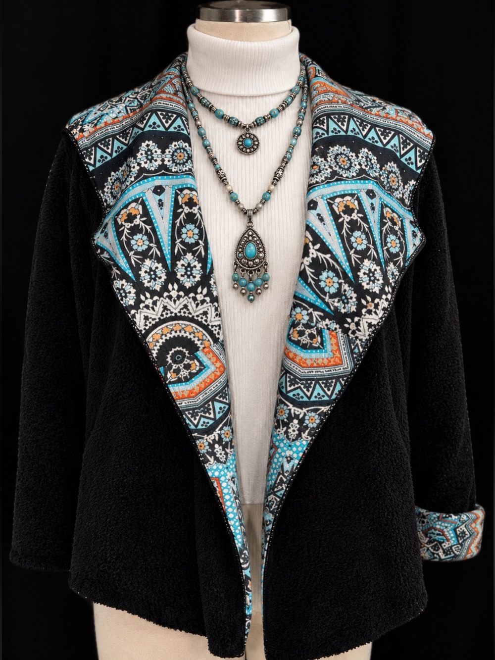 Johnny Was Black Boho Sherpa Jacket Reversible Camino size Small